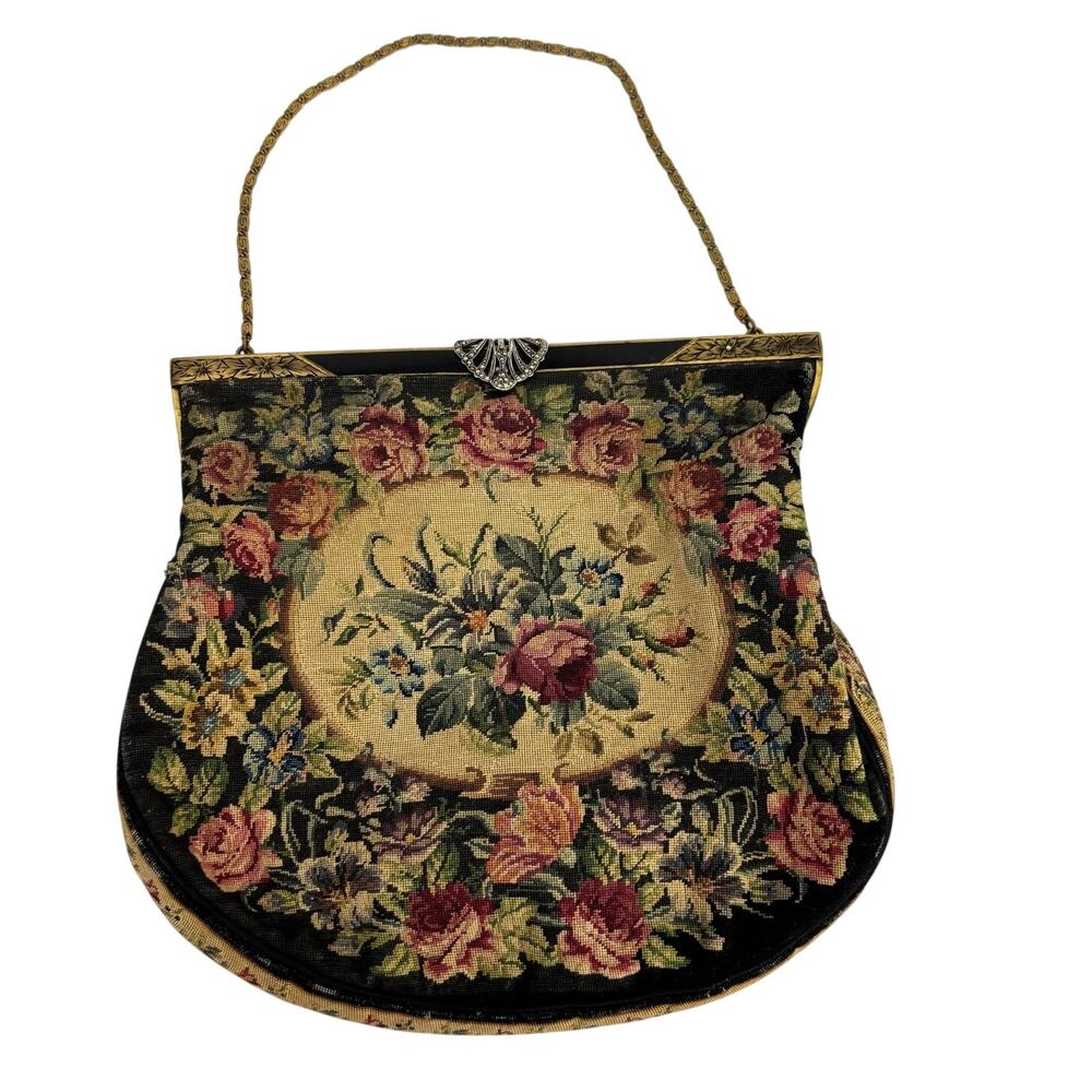Vintage Anne Marty Paris Floral Tapestry Handbag